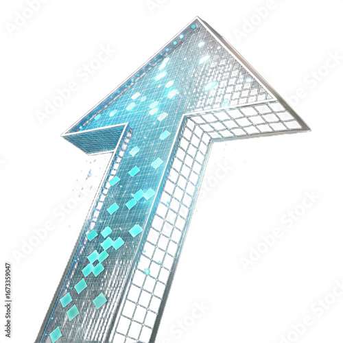 Dynamic digital arrow signifies progress, innovation and futuristic growth, symbolizing success and forward momentum in business