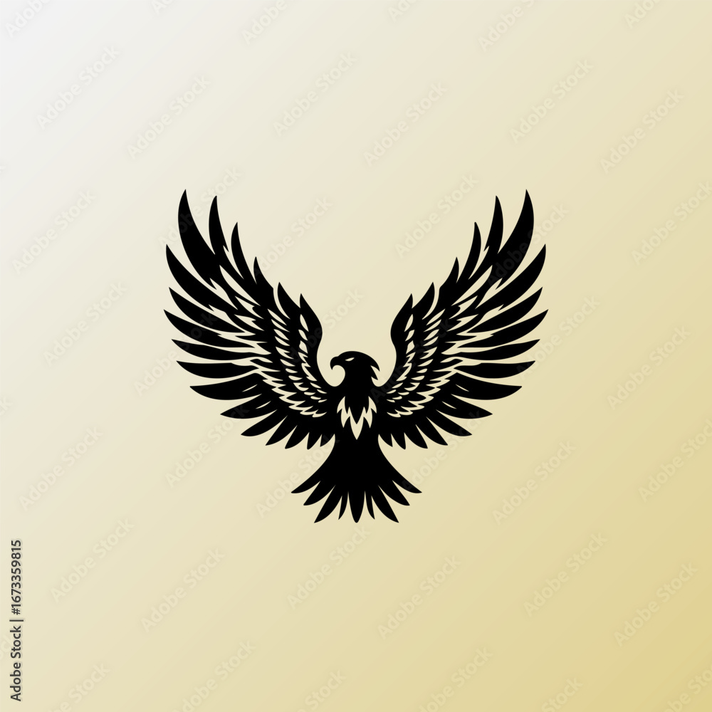 Fototapeta premium Flying eagle silhouette with wide open wings isolated on gradient background