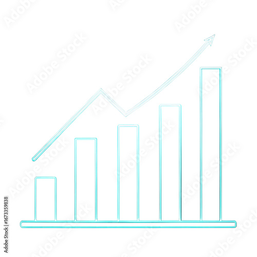 Dynamic glowing neon graph line with ascending bars shows business growth and positive financial trends, perfect for presentations.