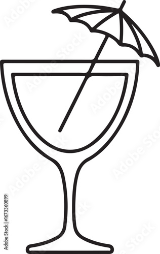 Minimalist Cocktail Glass Outline with Umbrella Decoration Simple Design