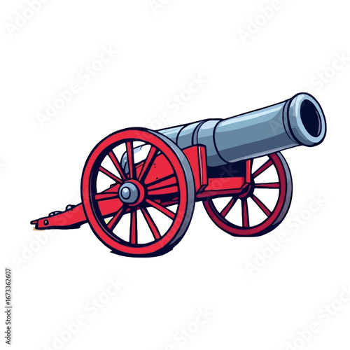 Vsai red cannon shooting war weapon on wheels pointing right