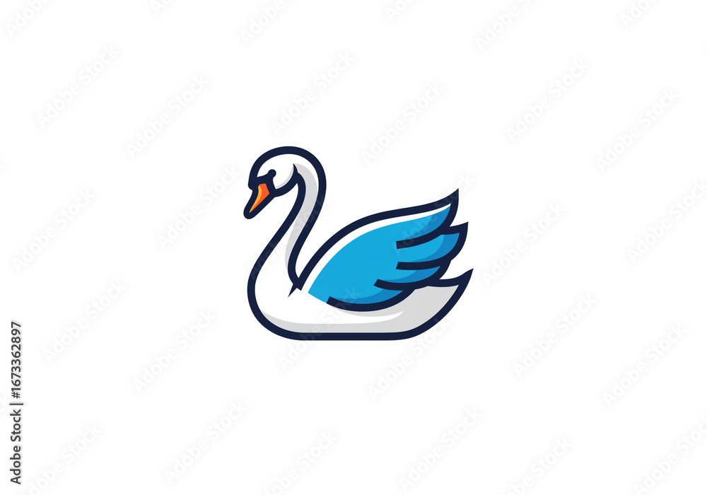 Fototapeta premium Elegant swan logo design with blue wings symbolizing grace and sophistication for brands