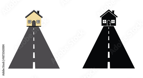 Two houses on roads going in different directions