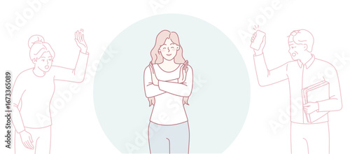 A woman finds herself standing in the middle of two close friends, illustrating a moment of tense decisionmaking