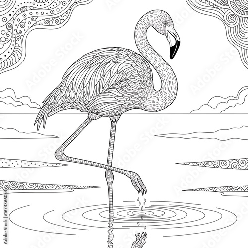 sketch of flamingo