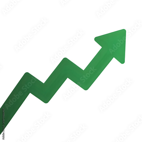Green arrow pointing upwards indicating growth and progress isolated on transparent background