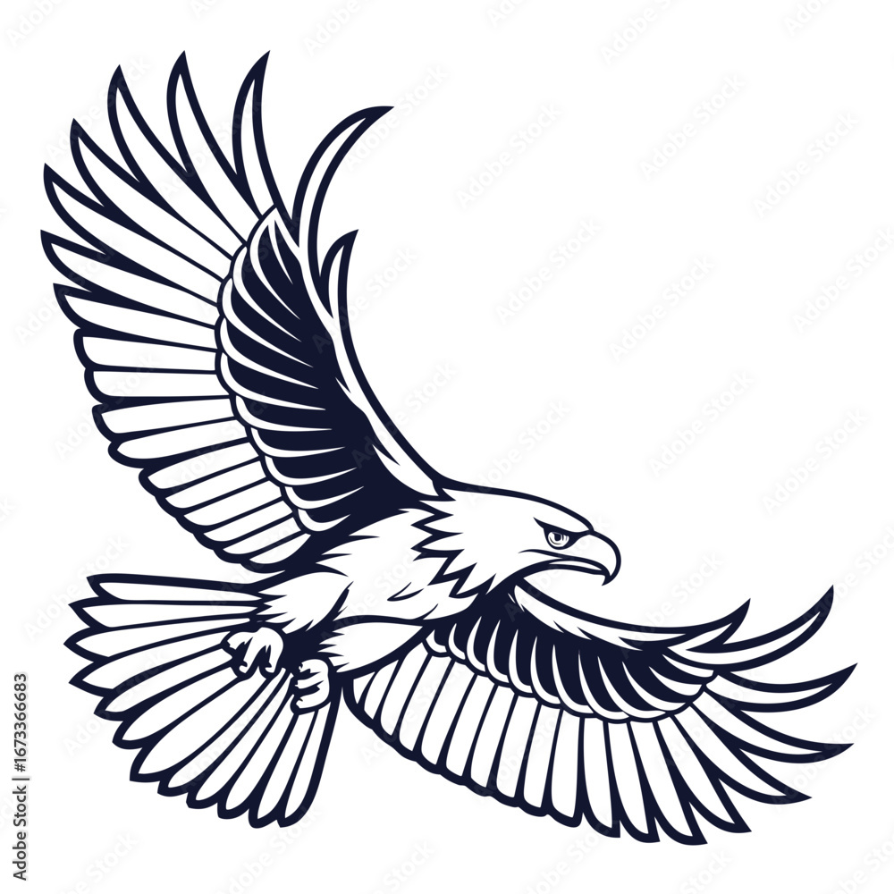Fototapeta premium Vector art of majestic eagle in flight with spread wings