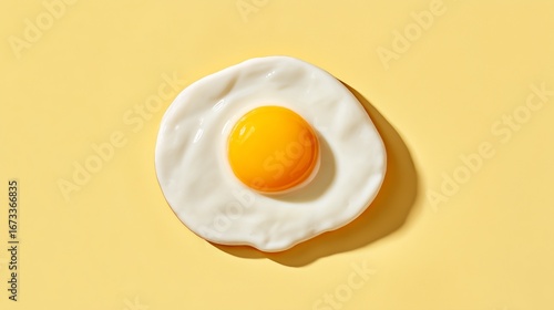 Sunny side up fried egg centered on a pastel yellow background in pop art style