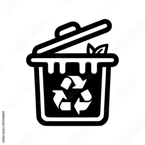 compost bin with eco symbol black vector icon with transparent background 