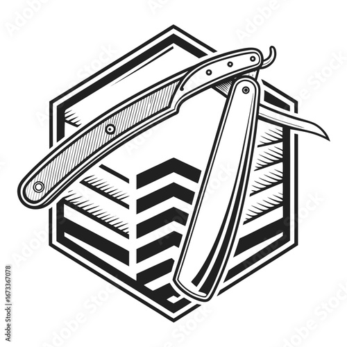 Vector art of vintage straight razor and barbershop logo