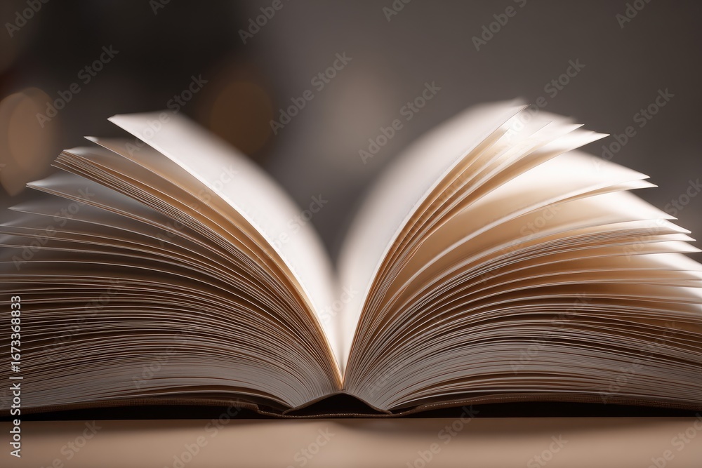Fototapeta premium Open book, pages spread wide, soft light