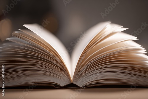 Open book, pages spread wide, soft light