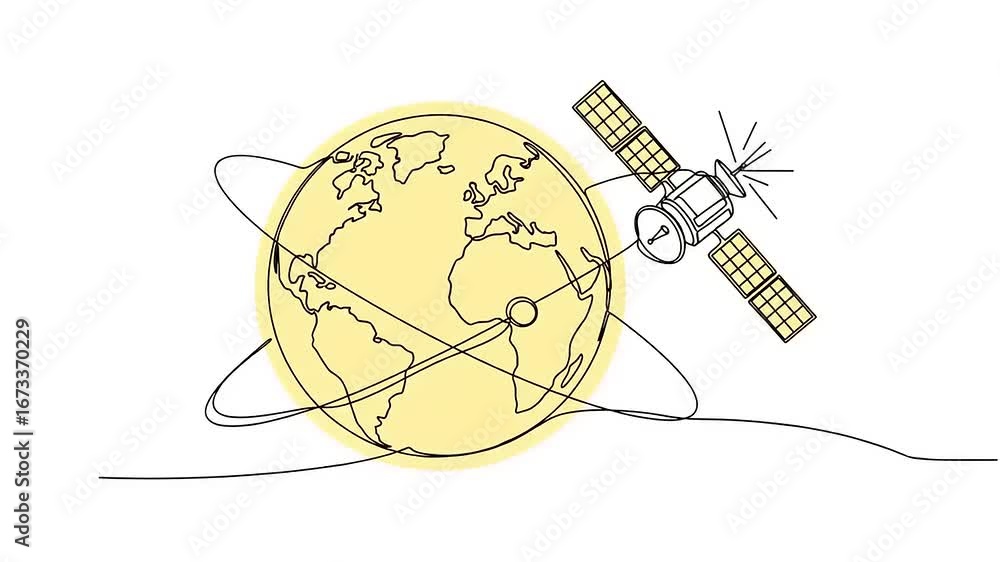 Illustration of a satellite orbiting Earth, depicting communication and technology in space exploration Illustration of a satellite orbiting Earth, depicting communication and technology in space exploration