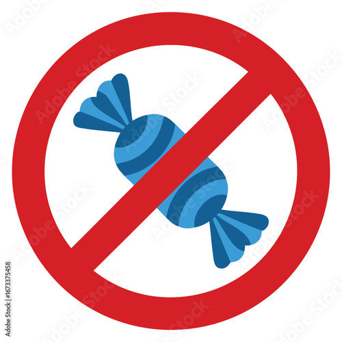 No sweet candy sign vector illustration showing caution to avoid eating candy, symbol of diet restriction, health awareness, sugar control and food related minimal design in simple flat graphic