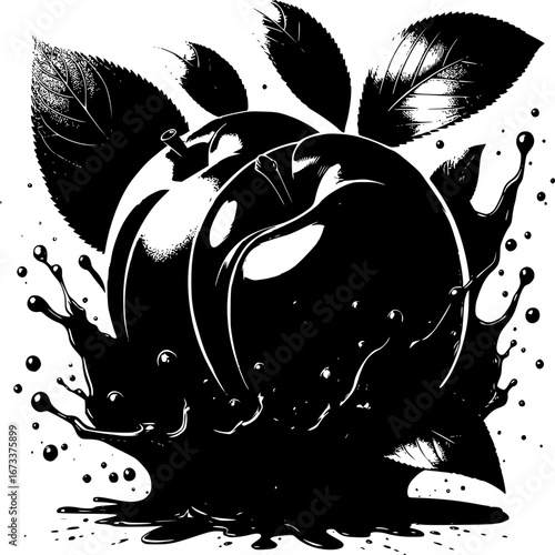 Apple Splash: Artistic illustration of apples splashing and juice.
