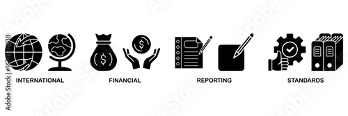 Ifrs icon set vector illustration concept with icon of international financial reporting standards with icon of global, network, money, documents, books, and writing