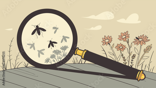 Magnifying Glass Focusing On Bugs in Nature.