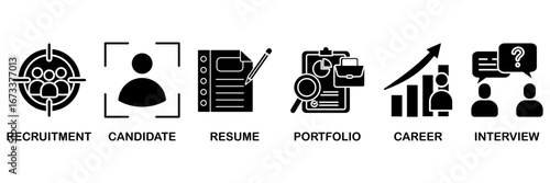 Recruitment icon set vector illustration concept with icon of headhunting, candidate, resume, portfolio, career, interview