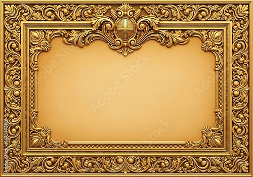 This design features intricate, elaborate gold scrollwork and classical motifs, reminiscent of baroque or rococo artistry