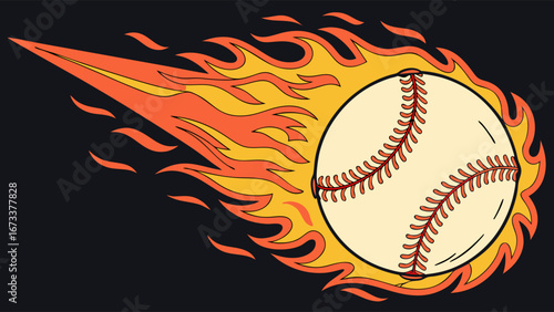 Baseball on Fire Sports Ball Flaming Fastball Graphic.