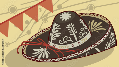 Sombrero Illustration Festive Hat with Decoration.
