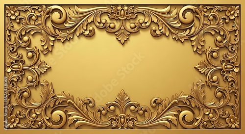 This design features intricate, elaborate gold scrollwork and classical motifs, reminiscent of baroque or rococo artistry