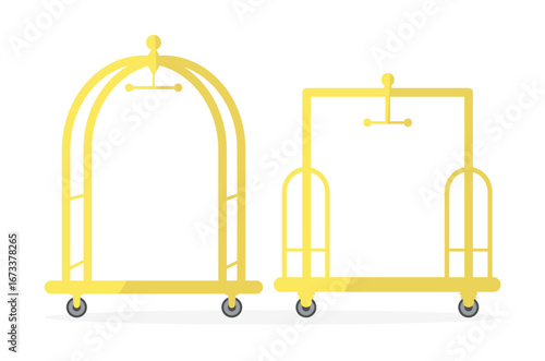 Set of hotel luggage cart icons on white background. Hotel luggage transportation. Service.