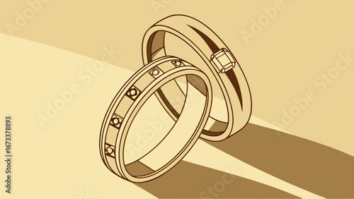 Wedding Rings Engagement Rings Jewelry Illustration Gold Rings Diamond Ring Couple Rings Romantic Symbol Marriage Symbol Love Symbol Wedding Design Engagement Design Jewelry Design Precious Metal Gem.