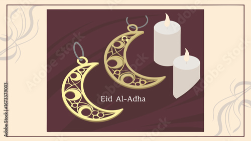 Ornate Crescent Moon Ornaments for Eid Al-Adha.