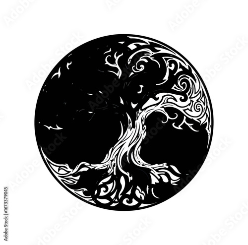 Black and white tree of life graphic