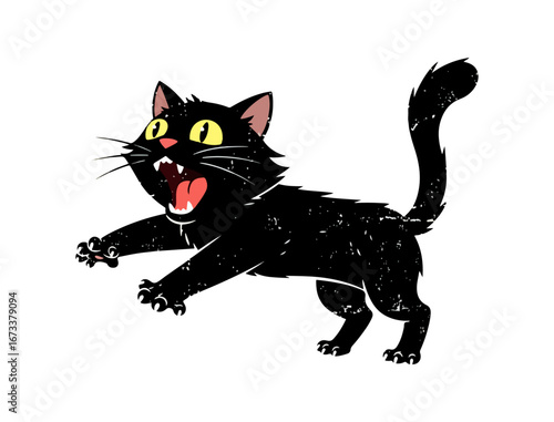 Black cat roaring illustration