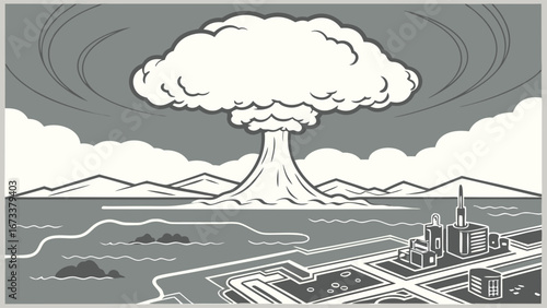Nuclear Explosion Over Industrial Area.