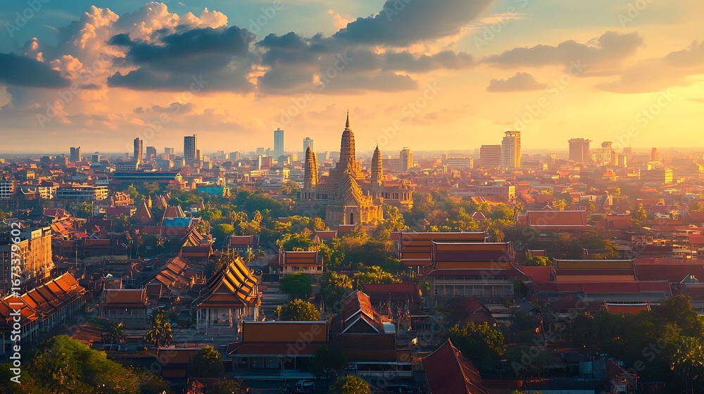 Obraz premium Stunning phnom penh golden temple architecture with city background image