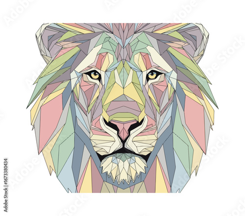 Colorful geometric lion head illustration