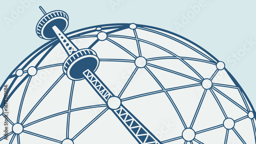 Stylized illustration of a tower and global network connection.