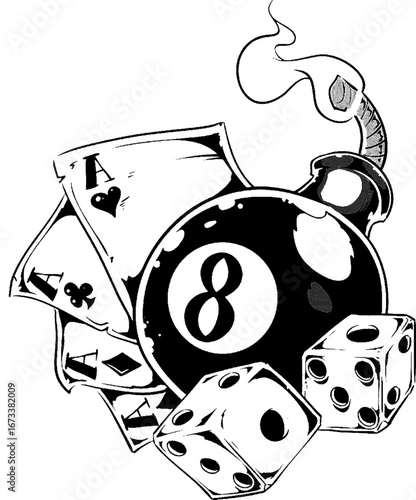 Eight ball and dice