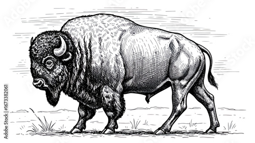 Grayscale bison illustration