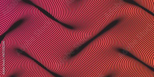 Abstract modern colorful wavy stylized lines background. Dynamic wave transparent tulle textile on wind, particles flow, effect in motion. Abstract colorful blend wave lines and technology background.