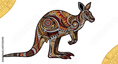 Intricate kangaroo design with tribal pattern