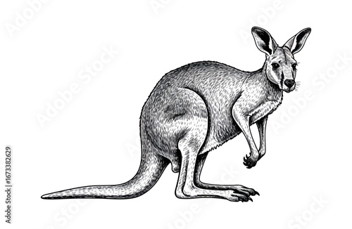 Kangaroo illustration grayscale style