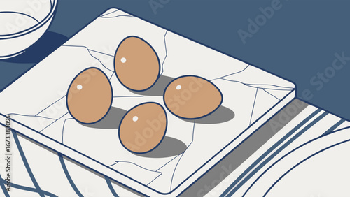Four Eggs on a Marble Cutting Board.