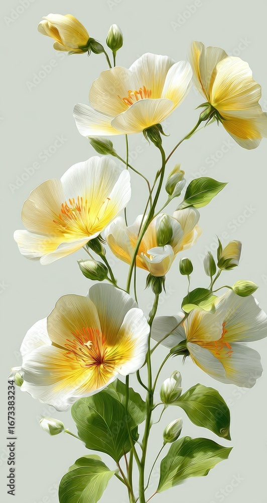 Naklejka premium Pale yellow flowers on light gray background