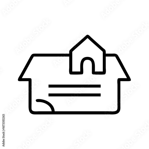 Vector art of a simple line drawing of a cardboard box with a house on top