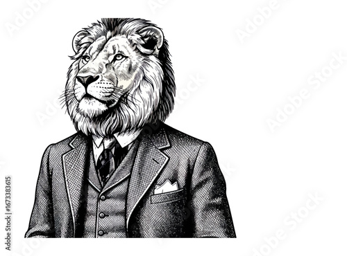 Lion wearing suit and tie illustration