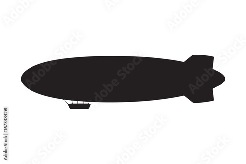 monochrome zeppelin airship blimp vector silhouette with gondola outline illustration for advertising and branding