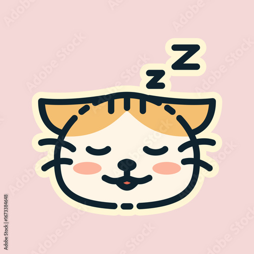 Illustration of The sleeping cat, designed in flat style. Ideal for stickers, branding, and digital projects. Comes in multiple formats, and making it versatile for both print and online use.