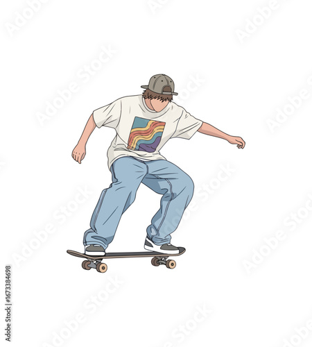 Person skateboarding action graphic illustration