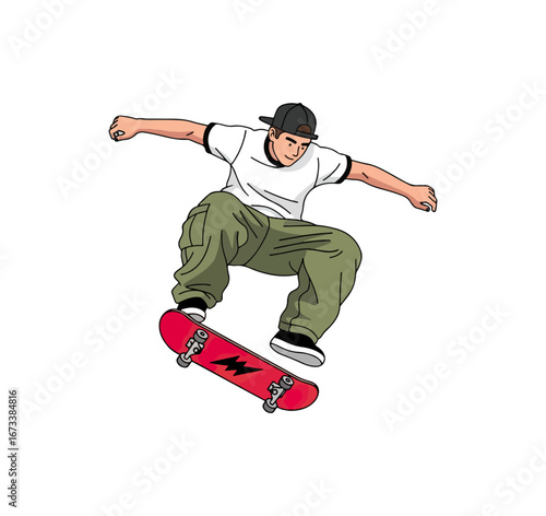 Person skateboarding trick graphic design