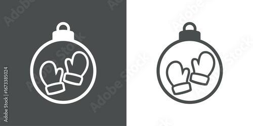 Tiempo de Navidad. Logo con silueta de bola de navidad con par de manoplas con líneas para su uso en tarjetas y felicitaciones