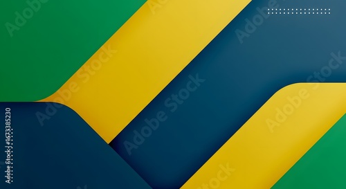 Minimalist abstract Brazil theme, geometric shapes inspired by flag colors, soft gradients and shadows